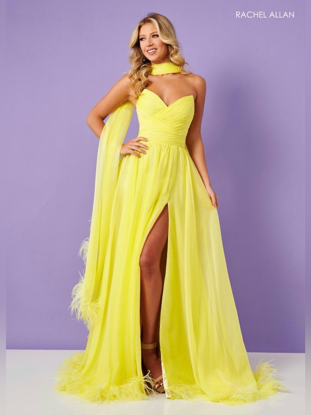 Yellow Rachel Allan Chiffon Gown Size 10